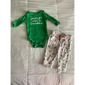 "Santa's Got Nothin' on Grandma" Baby Christmas Outfit- 3m and 6m